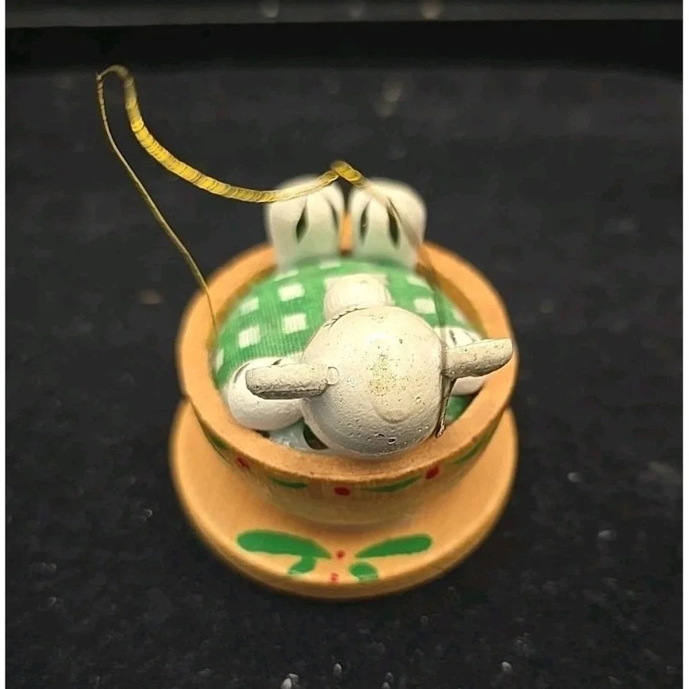 Vintage Teacup Wood-Pet‎ Ornament Dakin White Bear